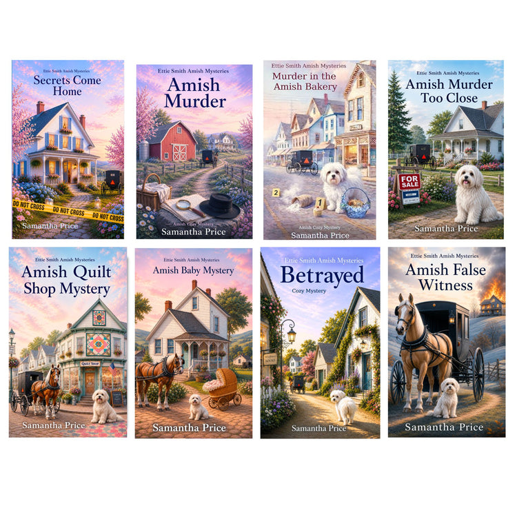 Collection of book covers by Samantha Price featuring Amish-themed mysteries.