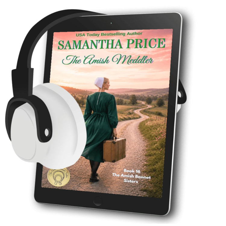 The Amish Meddler Audiobook Amish Woman with her suitcase walking down a path