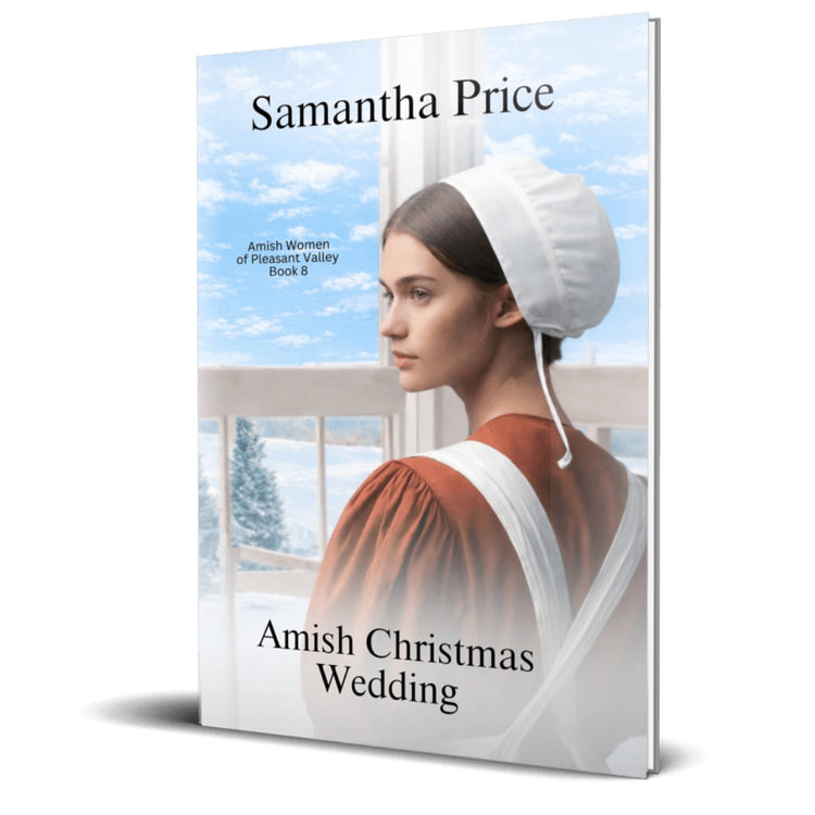 Book cover of 'Amish Christmas Wedding' by Samantha Price featuring a woman in traditional Amish attire.