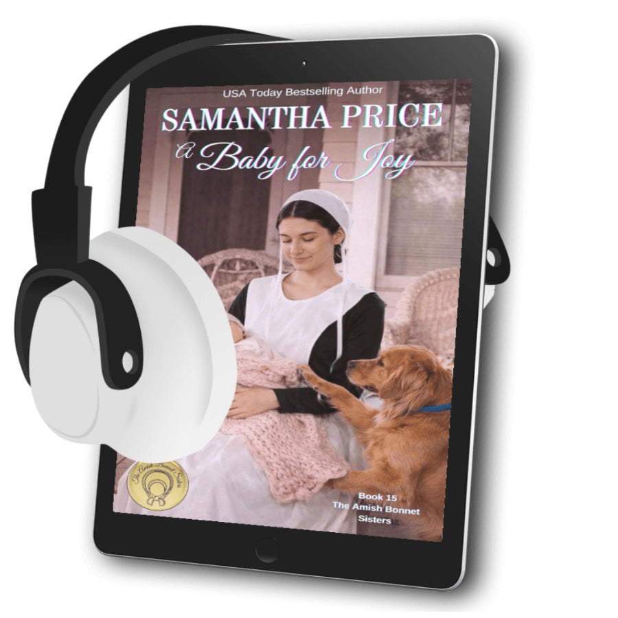 A Baby For Joy Audiobook Amish Woman with her baby in her arms sitting on her front porch