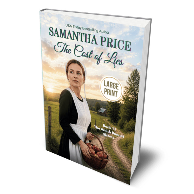 AMISH WOMAN ON BOOK COVER HOLDING A BASKET OF APPLES