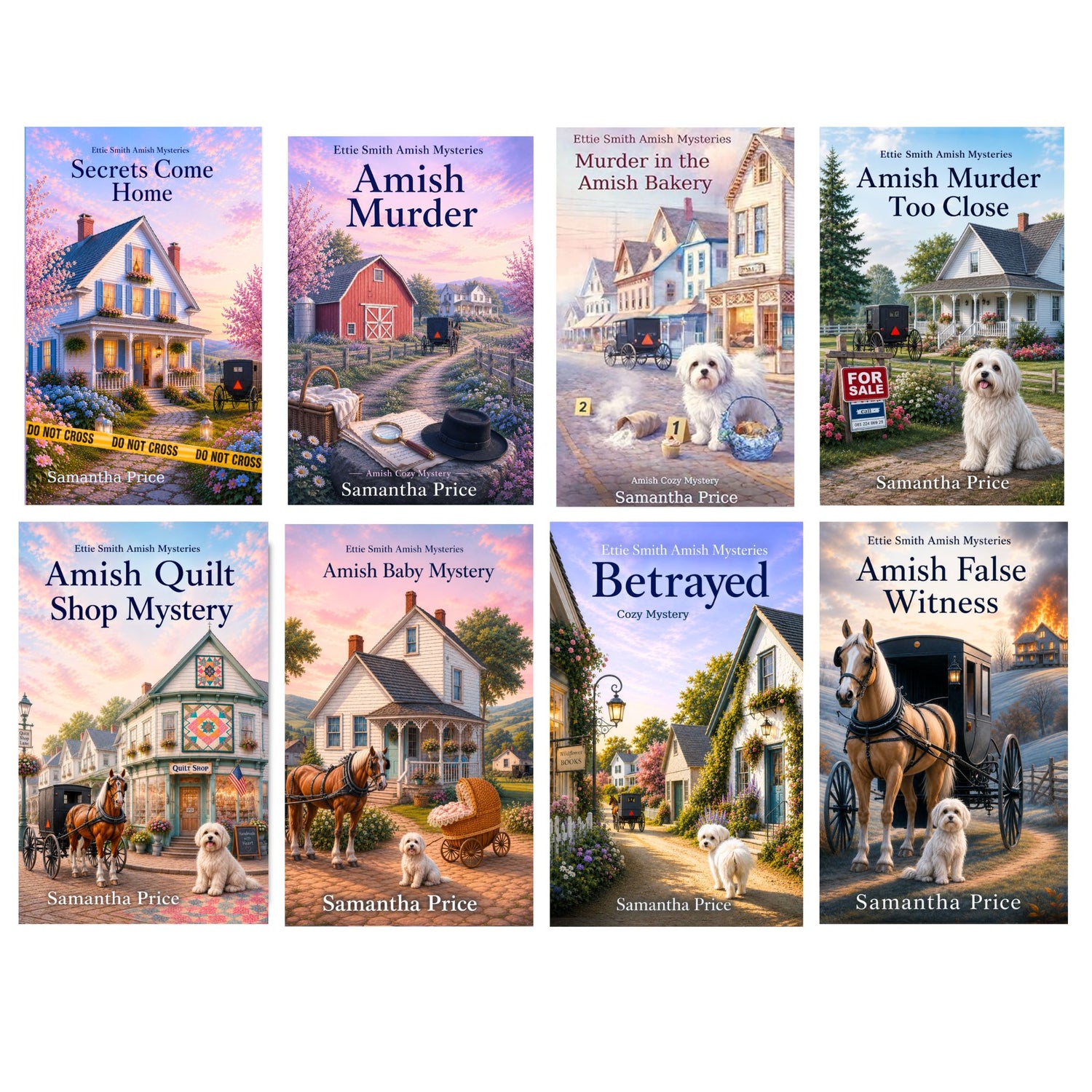 Collection of book covers by Samantha Price featuring Amish-themed mysteries.