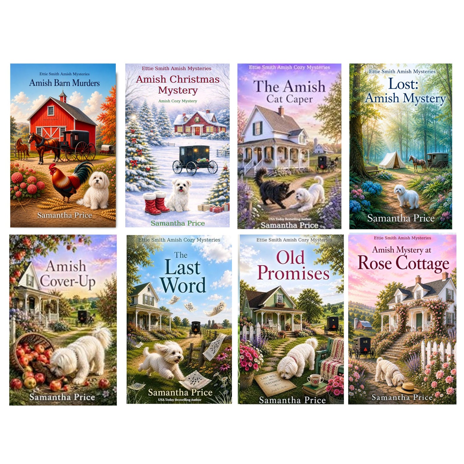 Collection of book covers by Samantha Price featuring Amish-themed mysteries.