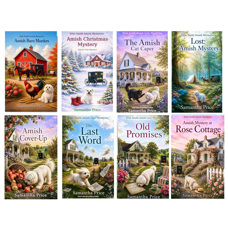 Collection of book covers by Samantha Price featuring Amish-themed mysteries.