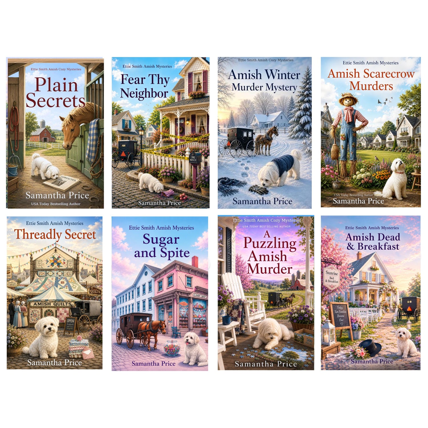 Collection of book covers by Samantha Price featuring Amish-themed mysteries.