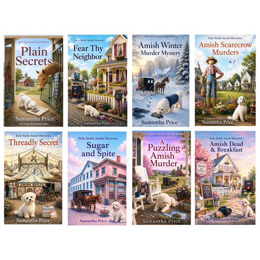 Collection of book covers by Samantha Price featuring Amish-themed mysteries.