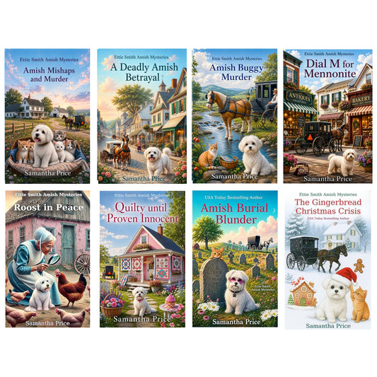 Collection of book covers by Samantha Price featuring Amish-themed mysteries.
