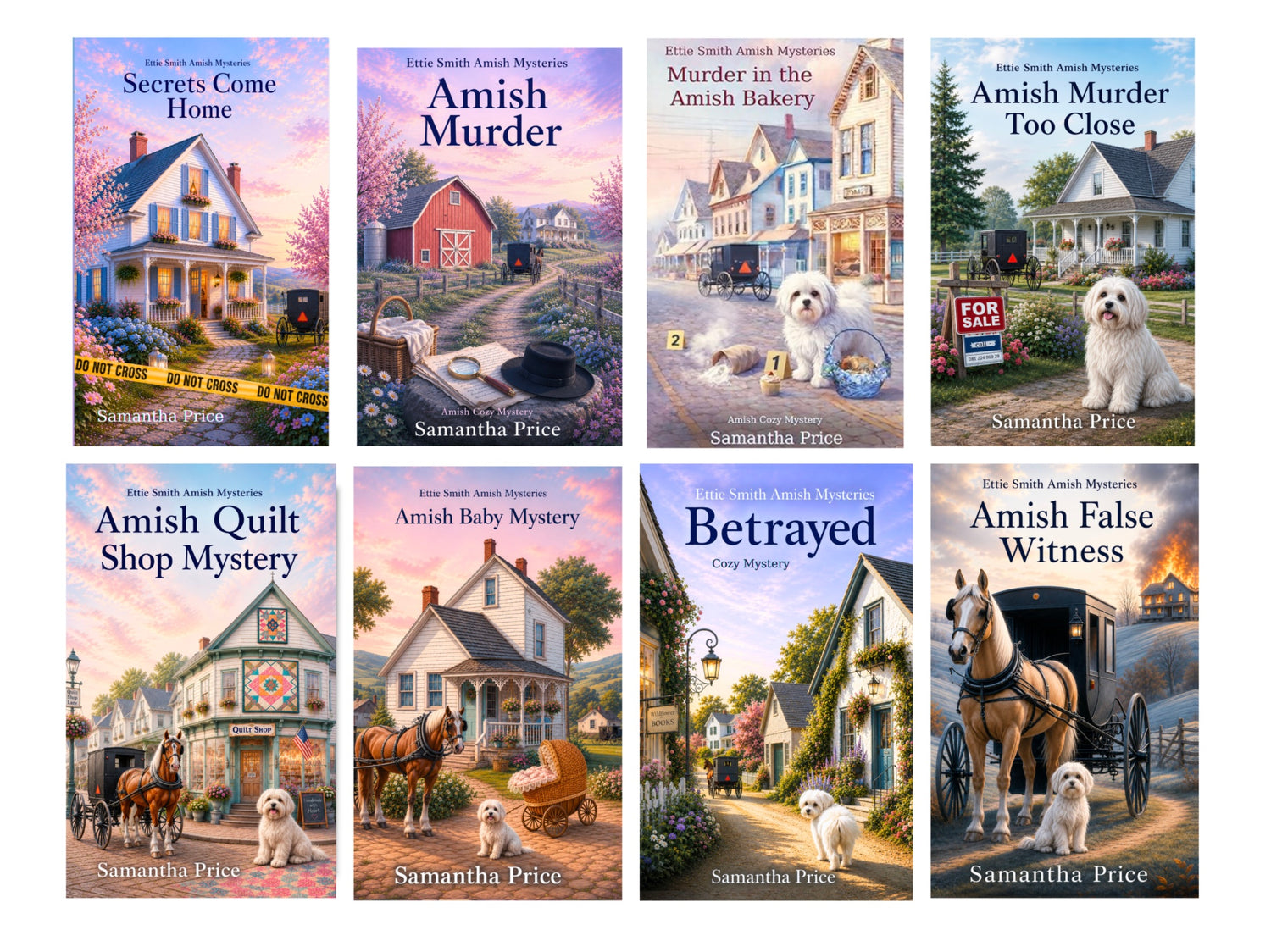 Collection of book covers by Samantha Price featuring Amish-themed mysteries.