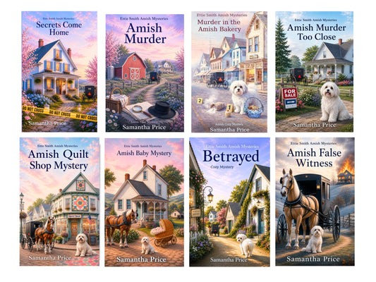 Collection of book covers by Samantha Price featuring Amish-themed mysteries.