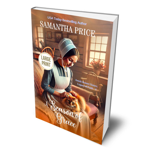 Book cover of 'A Season of Grace' by Samantha Price with a woman in colonial attire holding a dog.