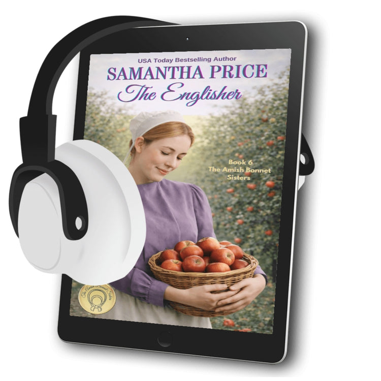 The Englisher Audiobook Amish Woman holding apples in an apple orchard