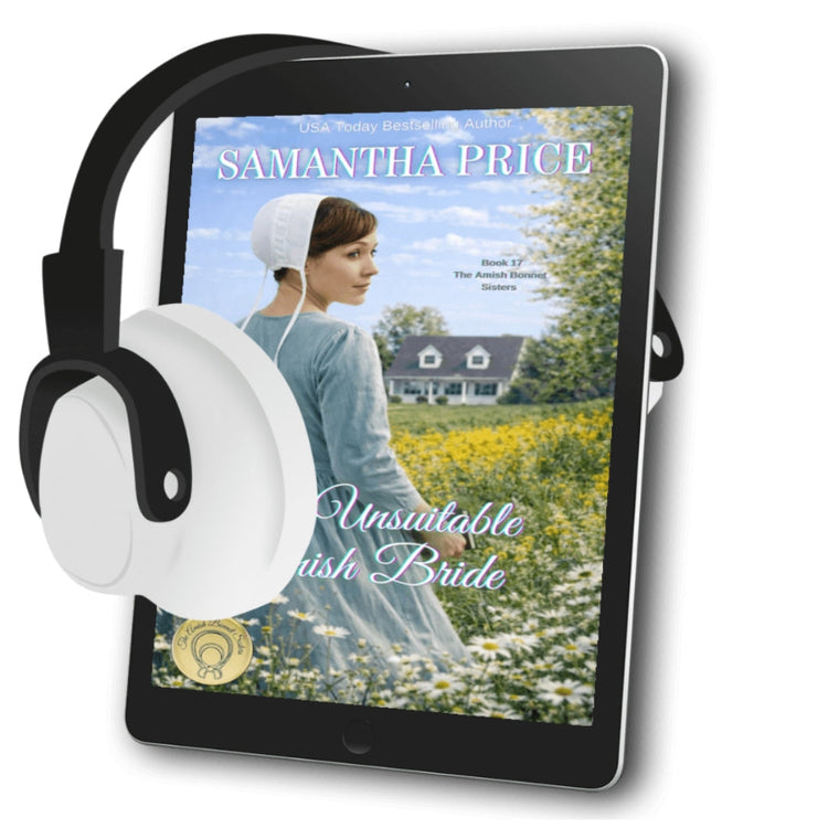 The Unsuitable Amish Bride Audiobook Amish Woman standing in a field surrounded by flowers