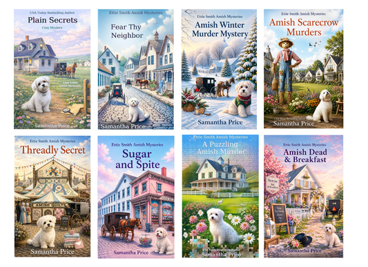 Collection of book covers featuring Amish-themed mysteries by Samantha Price.