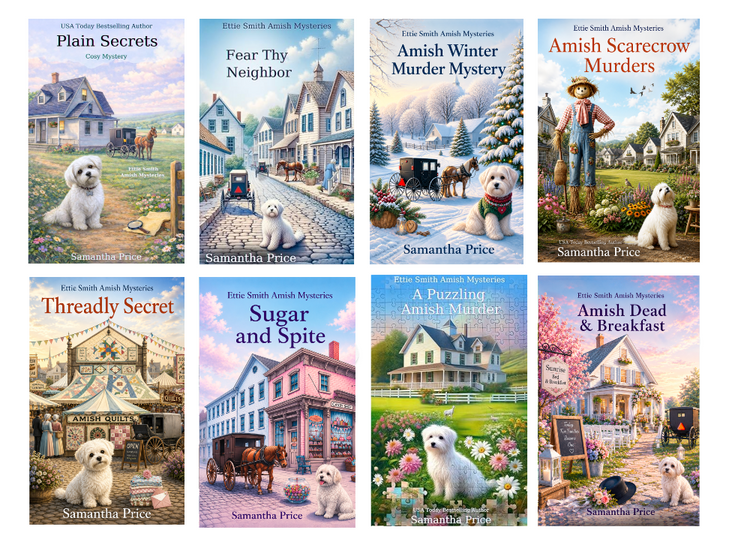 Collection of book covers featuring Amish-themed mysteries by Samantha Price.