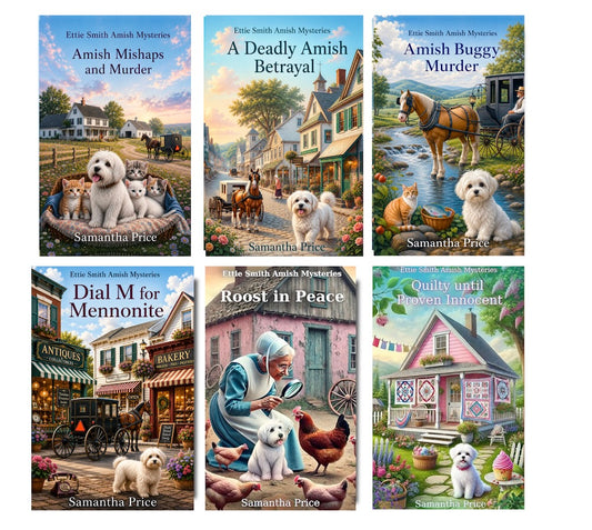 Collection of book covers featuring Amish-themed mysteries by Samantha Price.