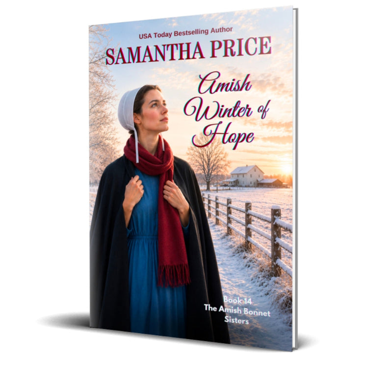 cover of an amish woman in winter clothes against a snowy background
