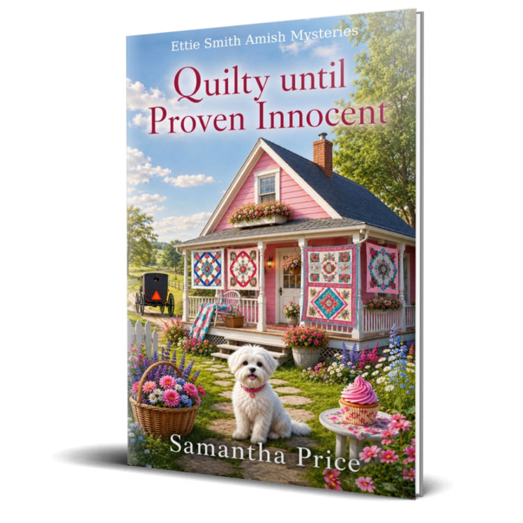 Book cover of 'Quilty until Proven Innocent' by Samantha Price with a house and dog on the front