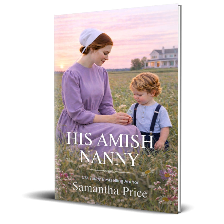 Book cover of 'His Amish Nanny' featuring a woman and child in an Amish setting.