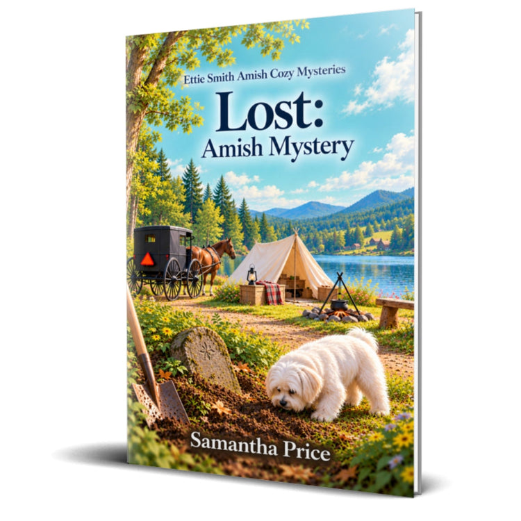 lost amish mystery book cover with a campsite and an amish buggy