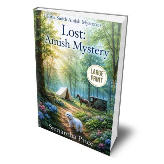 Book titled 'Lost: Amish Mystery' by Samantha Price with a scenic cover on a white background