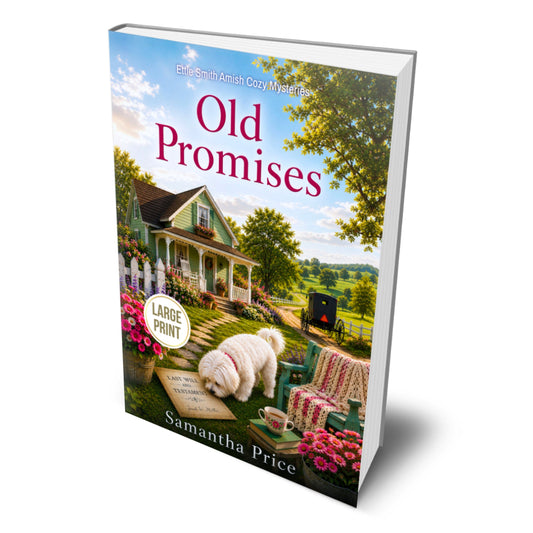Book titled 'Old Promises' by Samantha Price with a scenic cover featuring a house and dog.