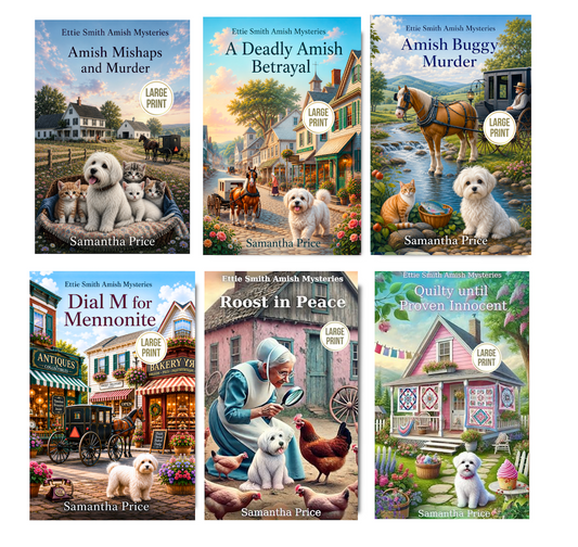 Collection of book covers from the Ester Smith Amish Mystery series by Samantha Price.